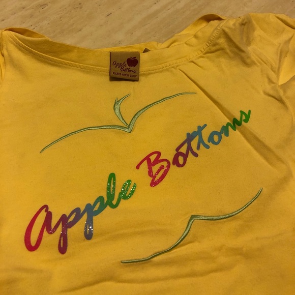 New Apple Bottoms Logo Printed Tee Yellow S/M - Picture 2 of 5
